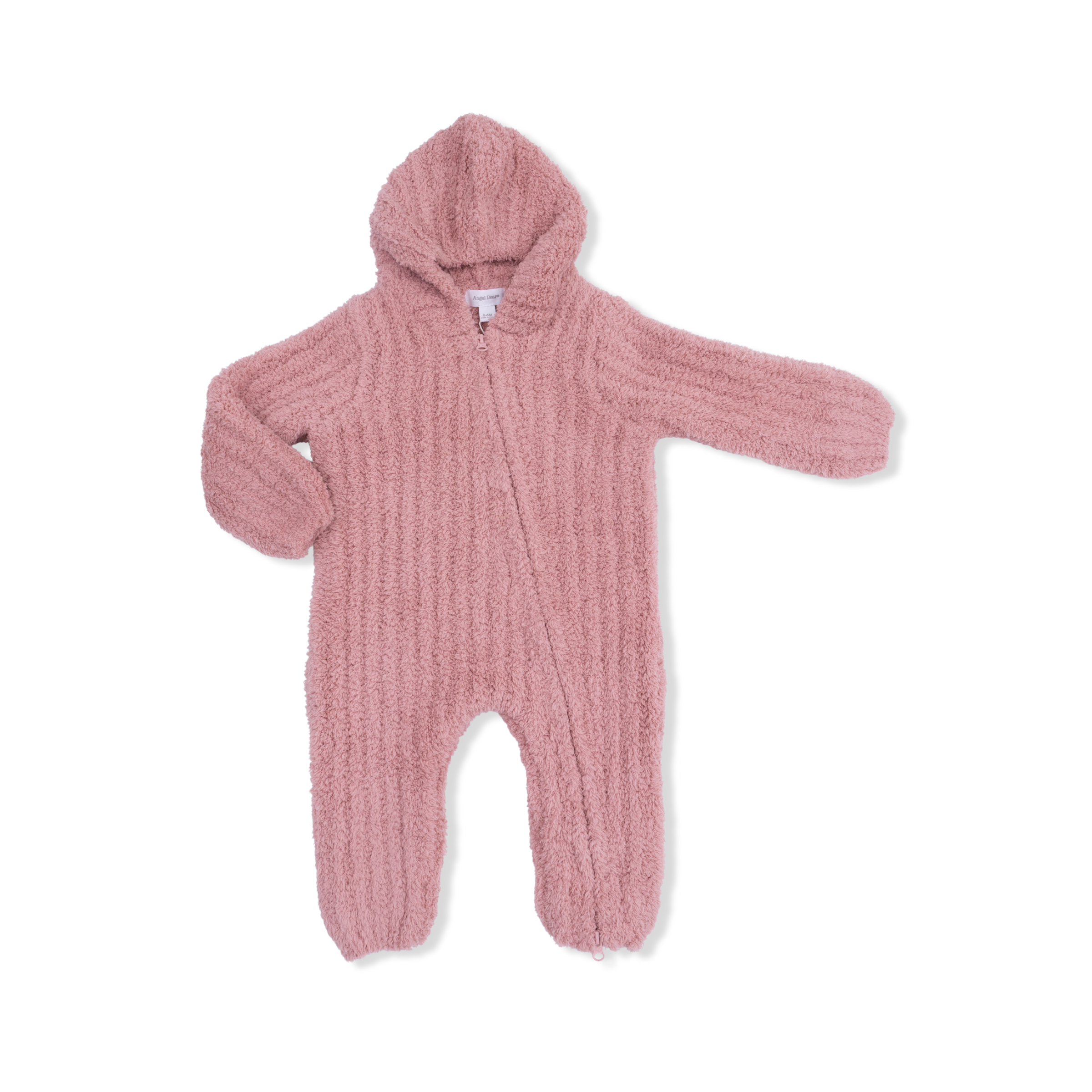 Chenille - Rose Hooded Romper with Striped Texture