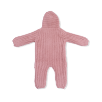 Chenille - Rose Hooded Romper with Striped Texture