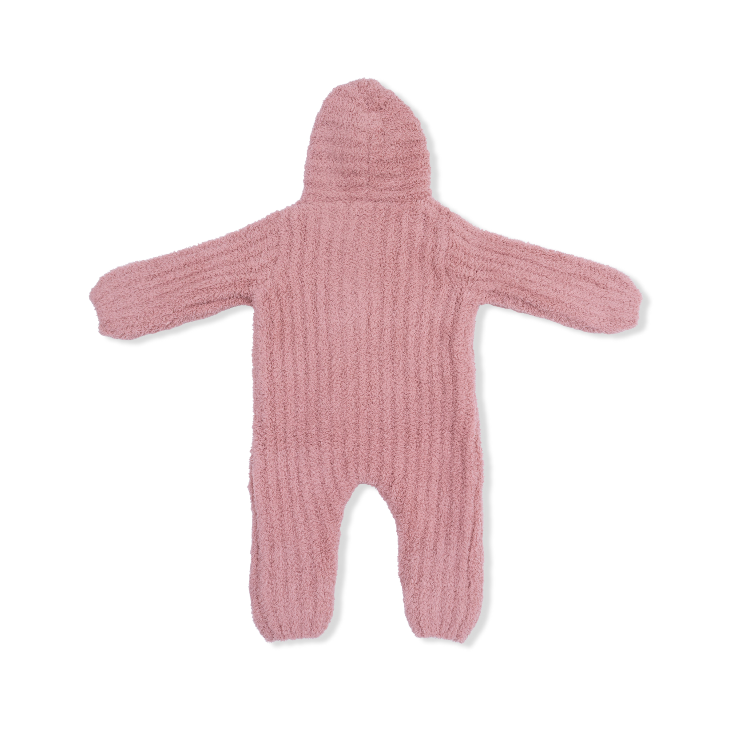 Chenille - Rose Hooded Romper with Striped Texture