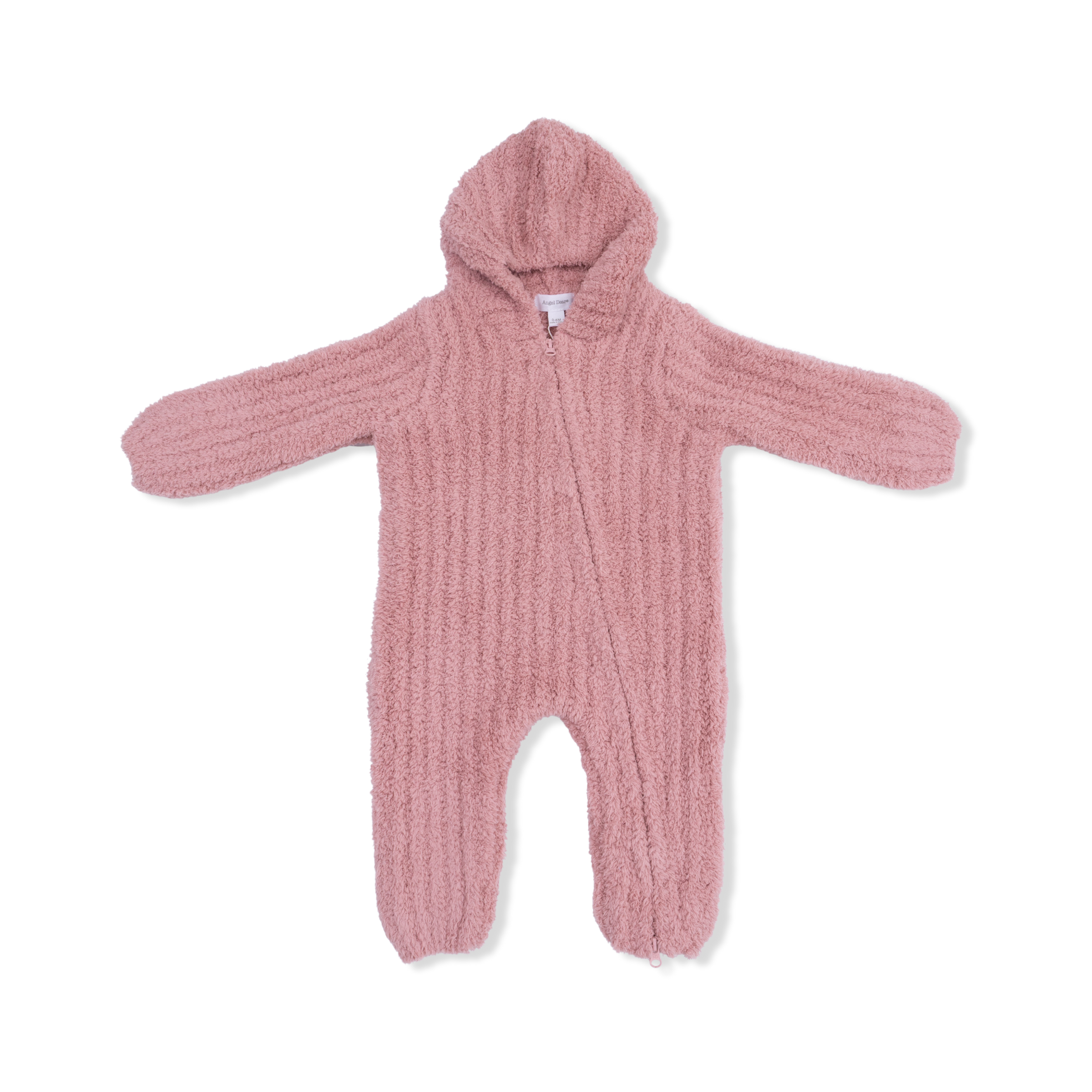 Chenille - Rose Hooded Romper with Striped Texture