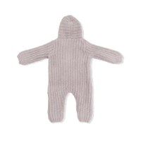 Chenille - Stone Hooded Romper with Striped Texture