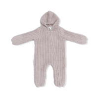 Chenille - Stone Hooded Romper with Striped Texture
