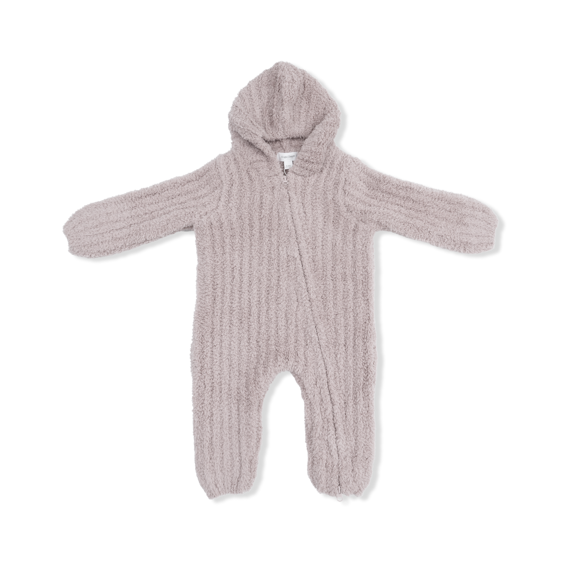 Chenille - Stone Hooded Romper with Striped Texture