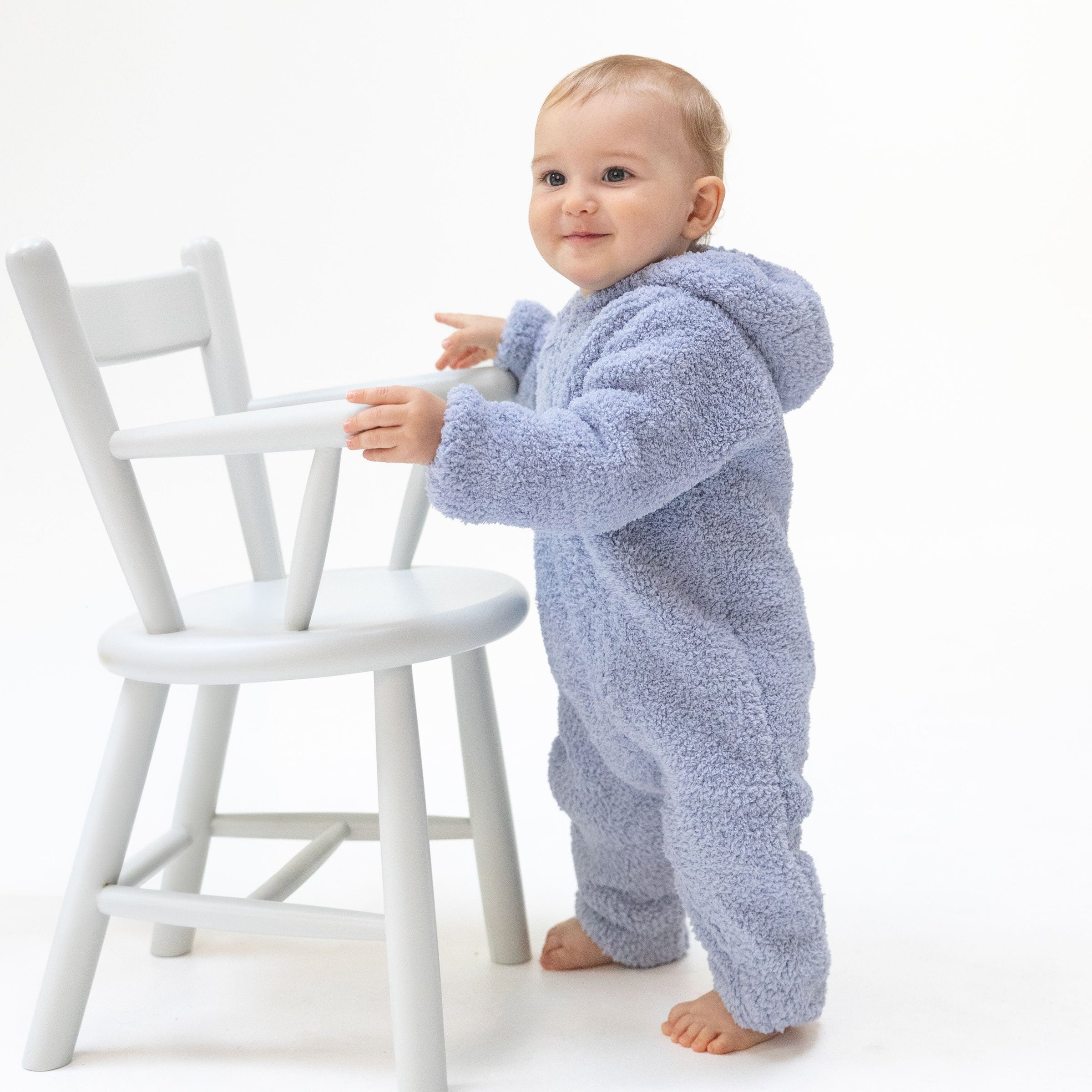 Chenille - Dusty Blue Hooded Romper