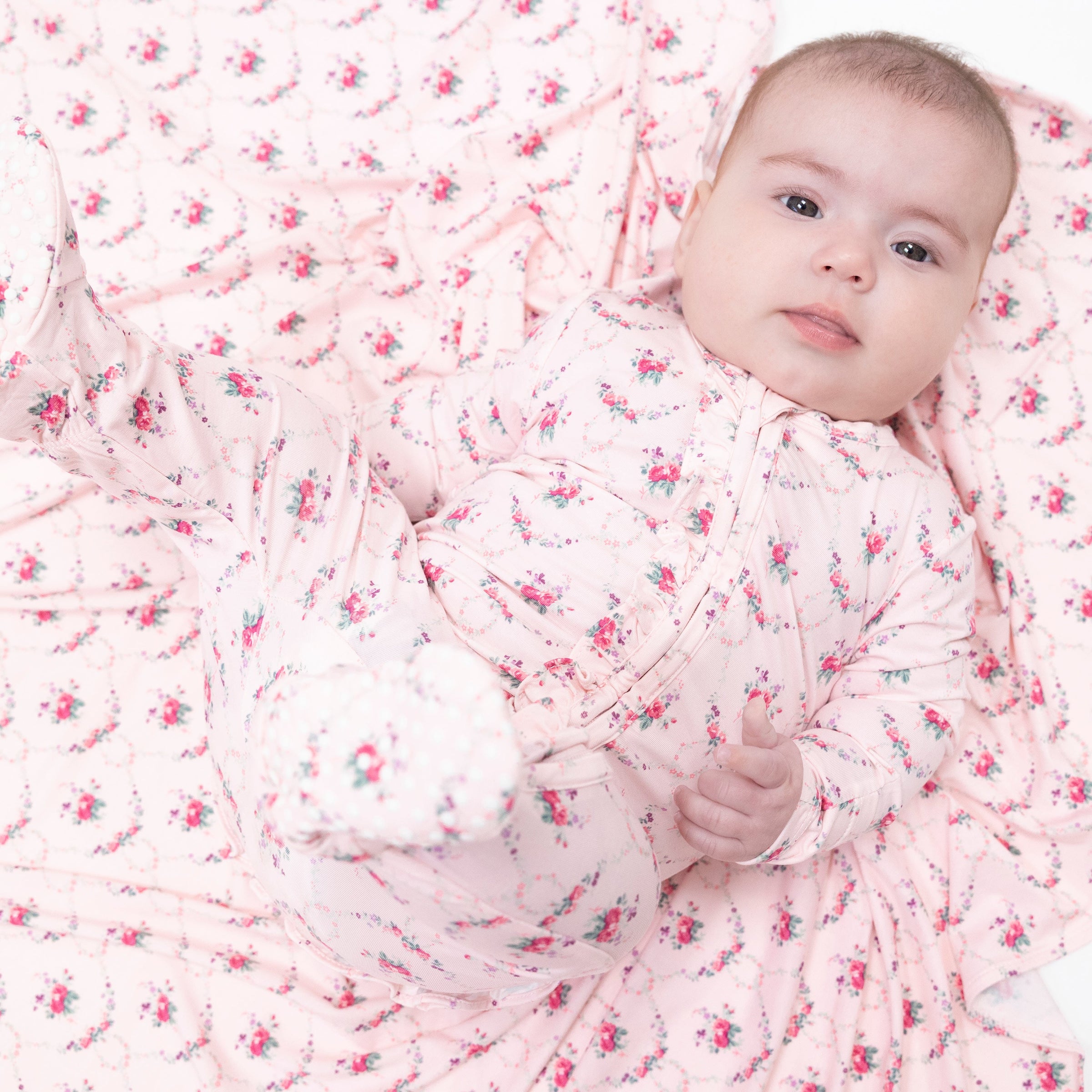 Rose Garden Trellis - 2 Way Ruffle Zipper Footie