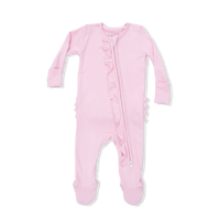 Solid Romance Rose Rib - 2 Way Ruffle Front Zipper Footie
