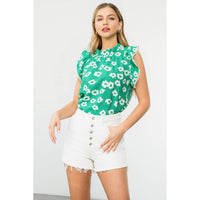 Margot - Flower Print Ruffle Sleeve Top
