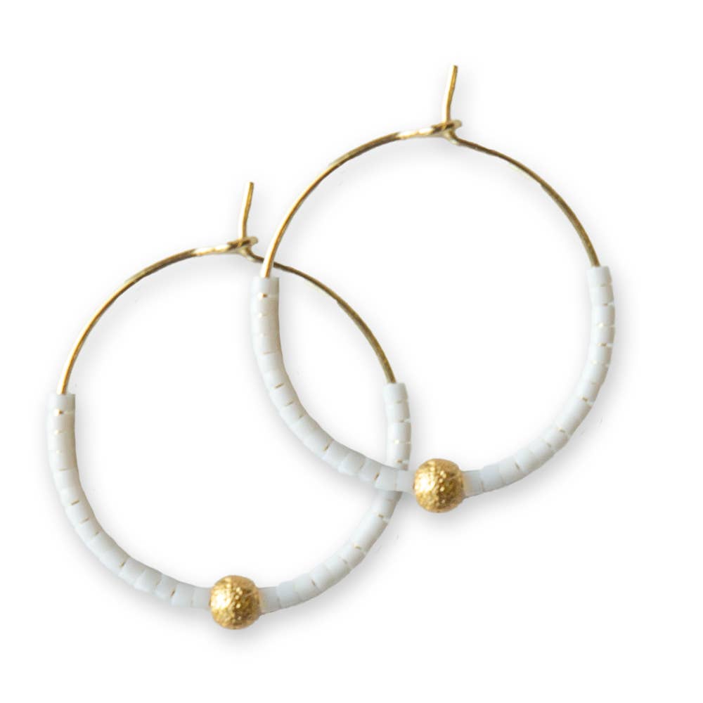 Sprinkles Hoop Earrings-White/Gold