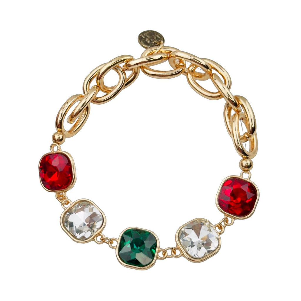 Square Christmas Rhinestone Stretch Gold Bracelet