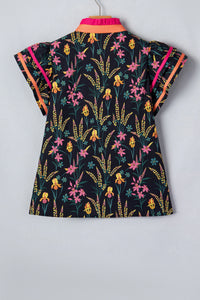 Audrey- Black Floral Ruffle Blouse