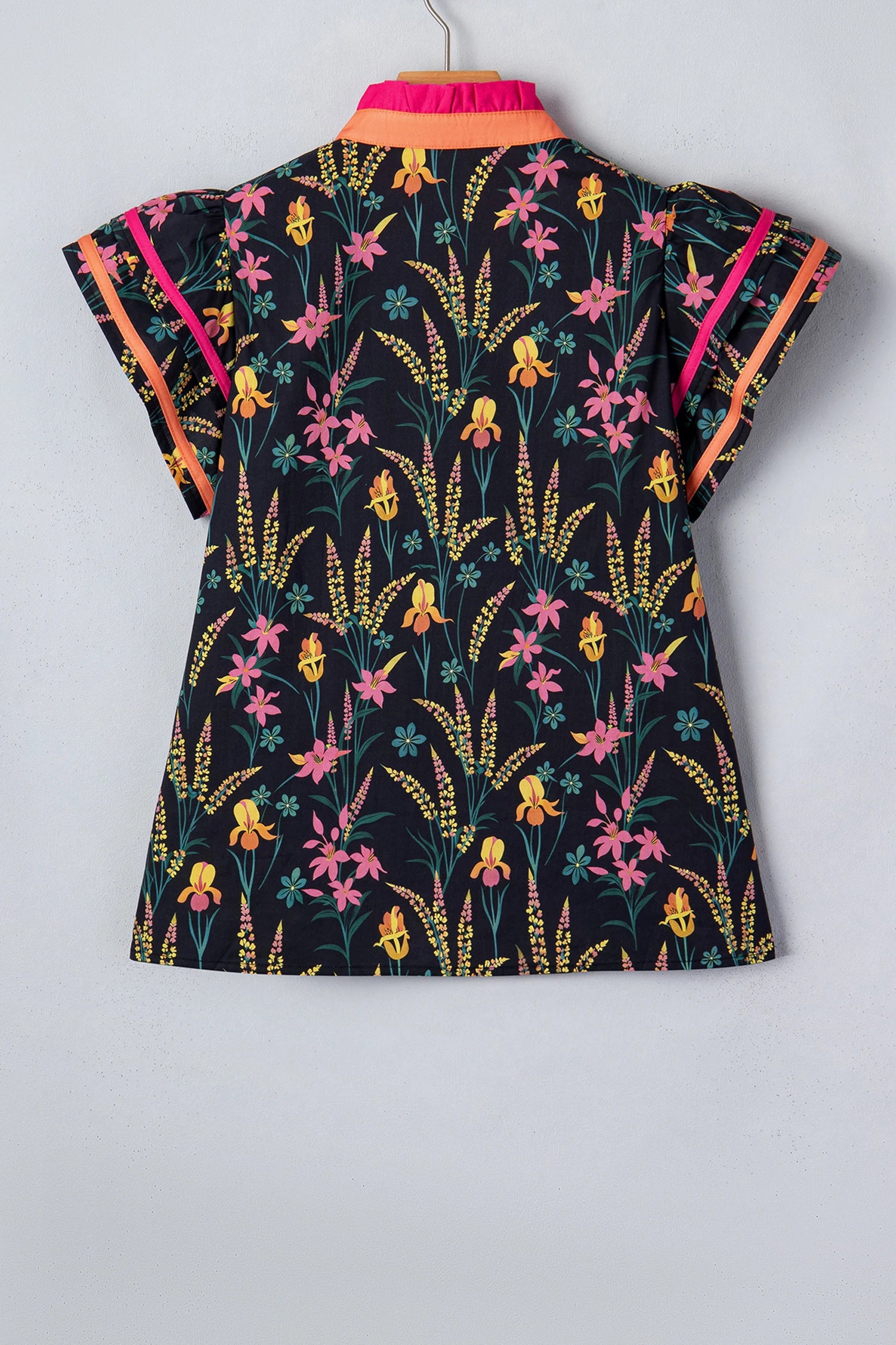 Audrey- Black Floral Ruffle Blouse