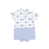 Bubbly Sailor Whales Blue - Short Playsuit