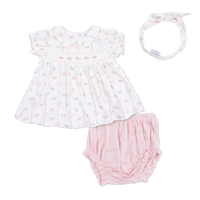 Dainty Buds and Bows - Smocked Dress Set and Headband