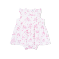 Puppy Toile Pink - Ruffle Bodysuit Dress
