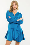 Blue Long Sleeve Flutter Dress