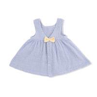 Micro Gingham Blue Blizzard - Infant Dress with Bow and Bloomer