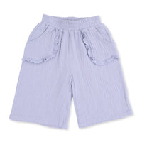Western Plaid - Solid Muslin Zen Blue - Wide Leg Pant with Ruffle Pocket