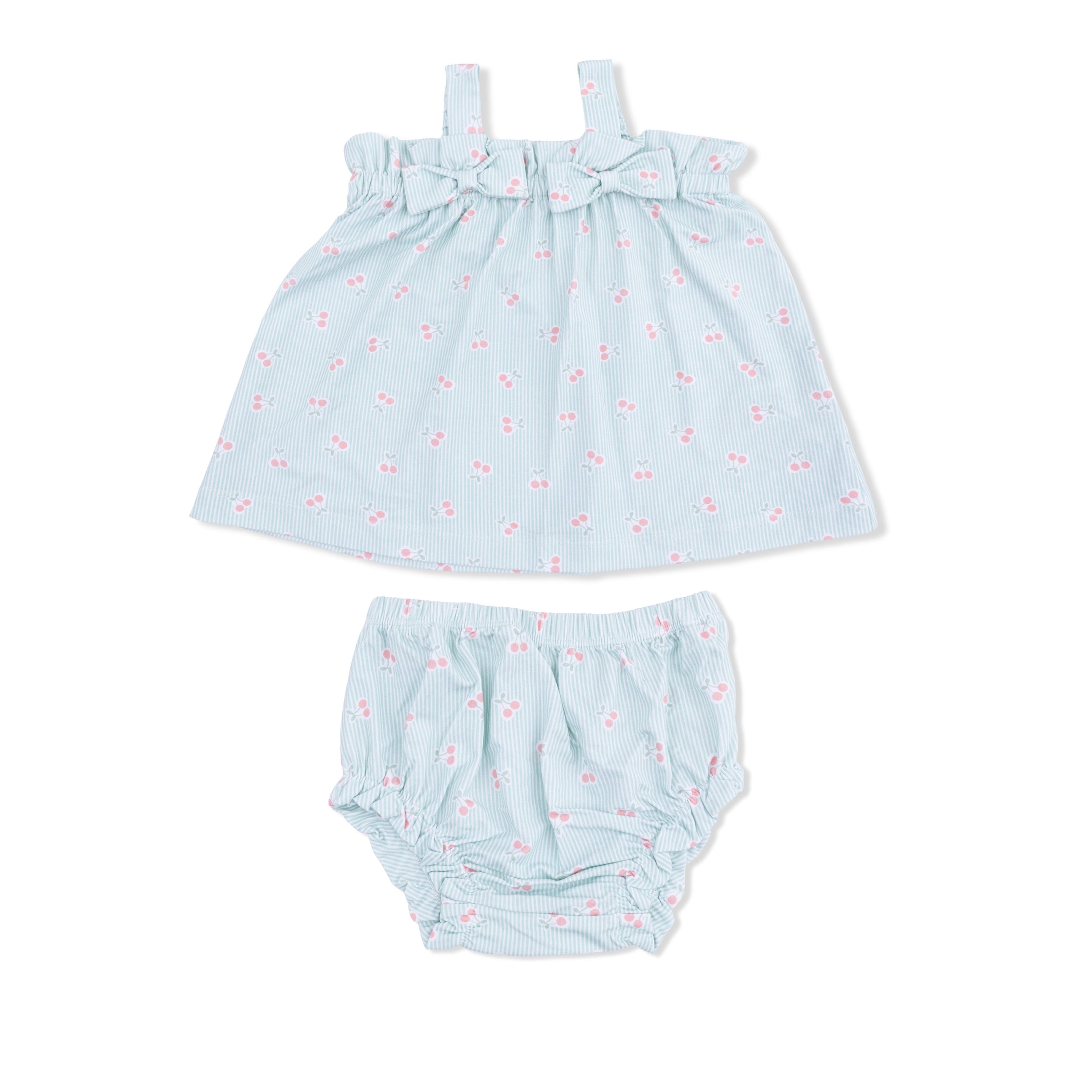 Tiny Cherry Stripe - Top with Bows and Ruffle Leg Bloomer