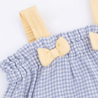 Micro Gingham Blue Blizzard - Top with Bows and Ruffle Leg Bloomer
