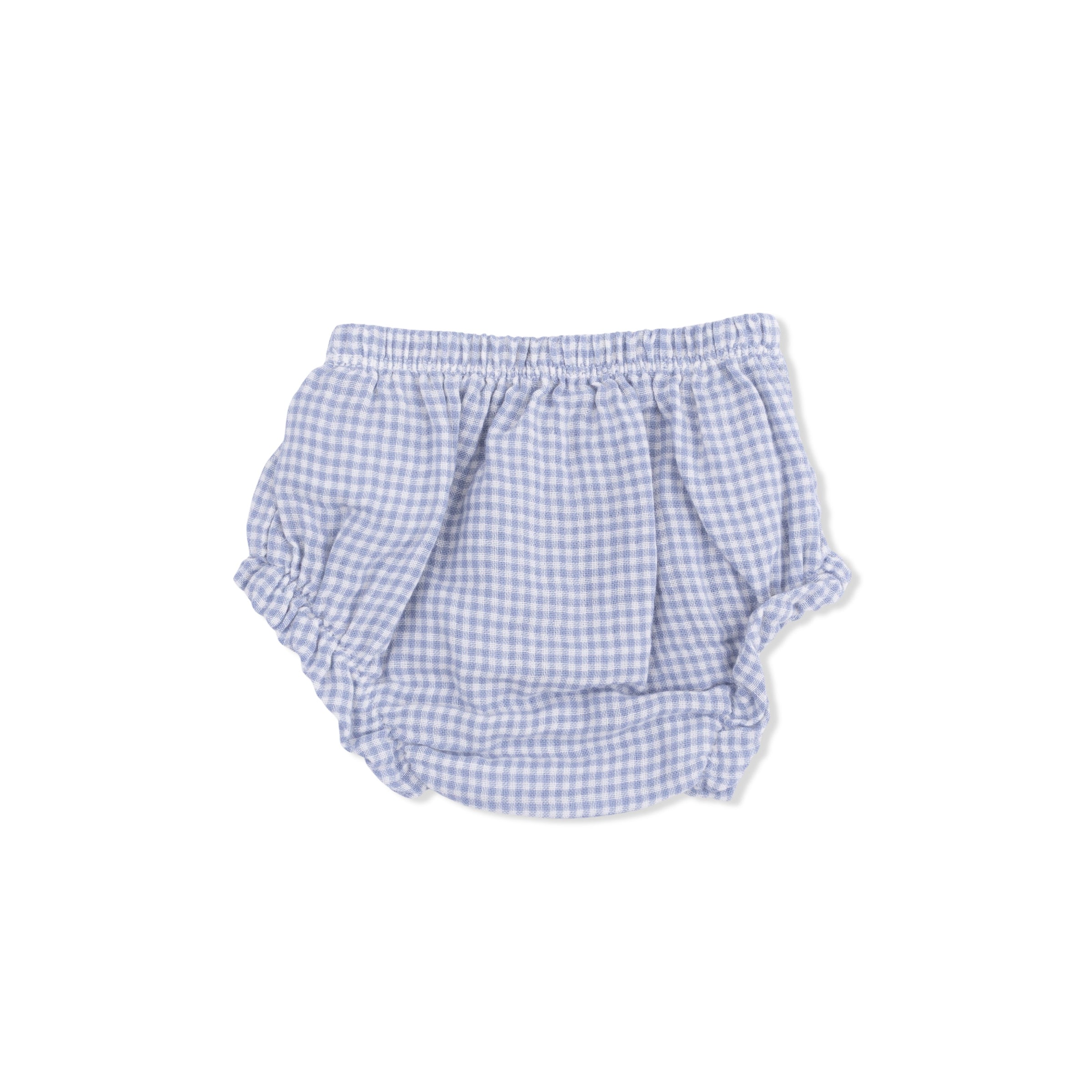 Micro Gingham Blue Blizzard - Top with Bows and Ruffle Leg Bloomer