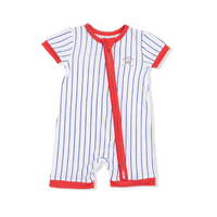 Baseball Stripe - Shortie 2 Way Zipper Romper