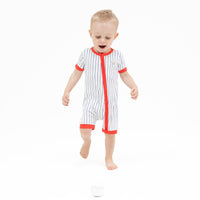 Baseball Stripe - Shortie 2 Way Zipper Romper