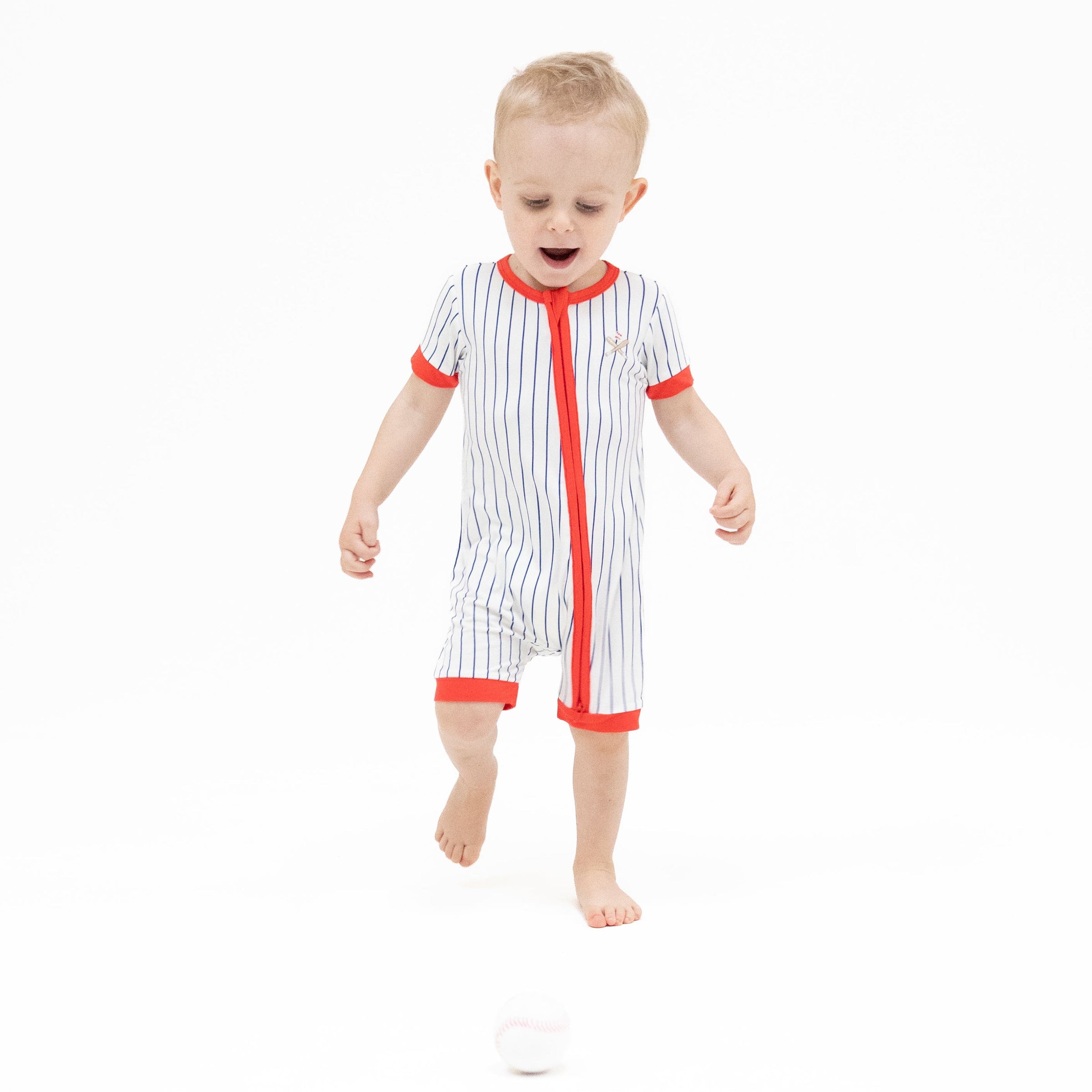 Baseball Stripe - Shortie 2 Way Zipper Romper