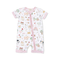 Cute Farm Animals Pink - Shortie 2 Way Zipper Romper