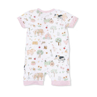 Cute Farm Animals Pink - Shortie 2 Way Zipper Romper