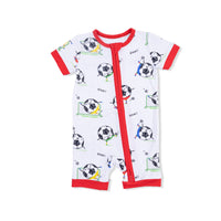 Soccer Balls Playing Soccer  Blue - Shortie 2 Way Zipper Romper