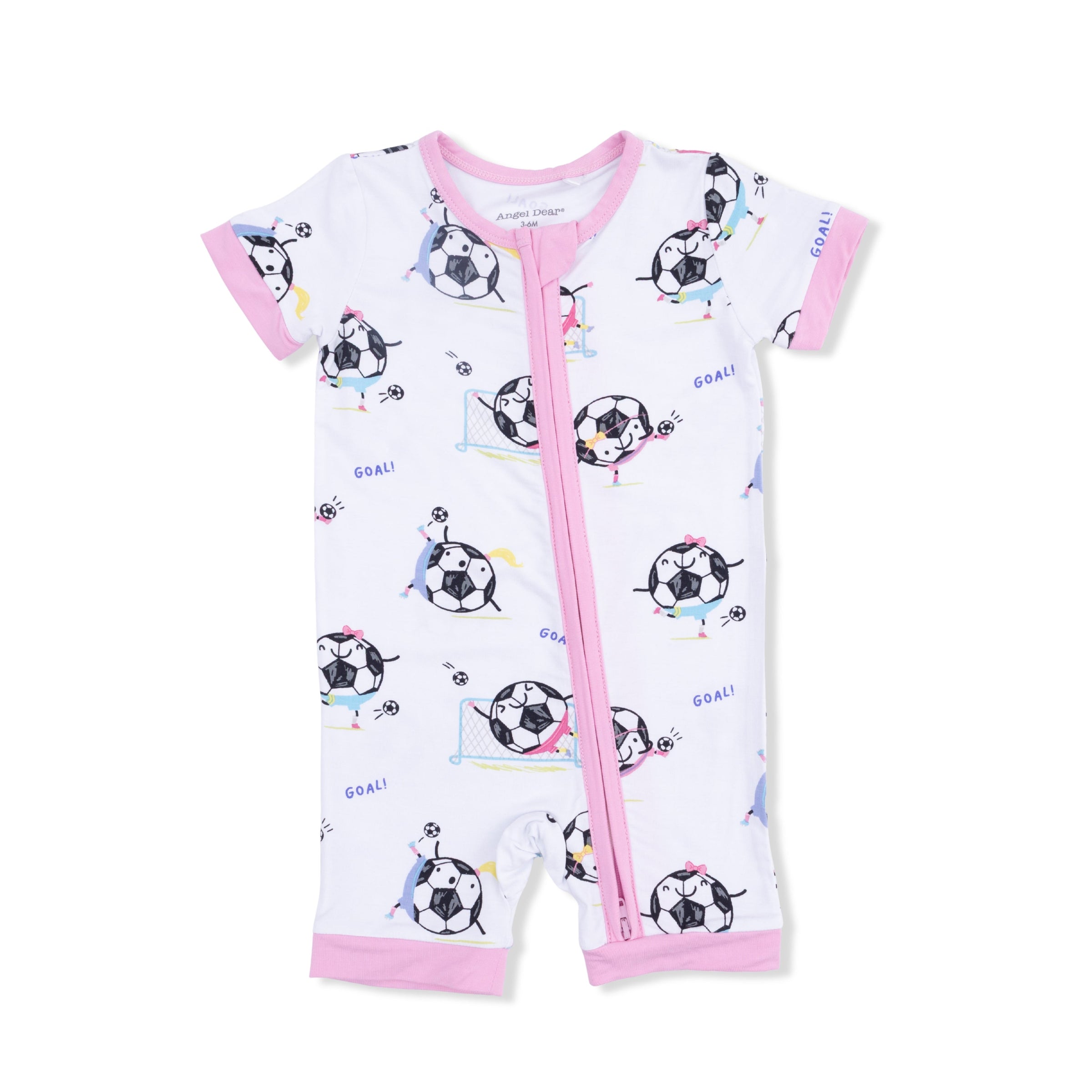 Soccer Balls Playing Soccer Pink - Shortie 2 Way Zipper Romper