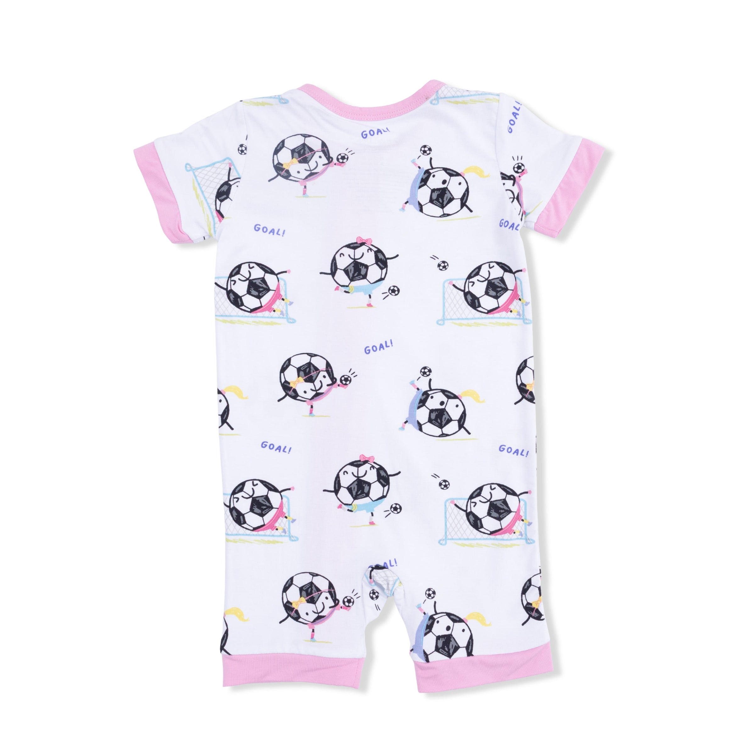 Soccer Balls Playing Soccer Pink - Shortie 2 Way Zipper Romper