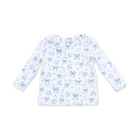 Blue Bows and Flowers - Long Sleeve Ruffle Top and Pant