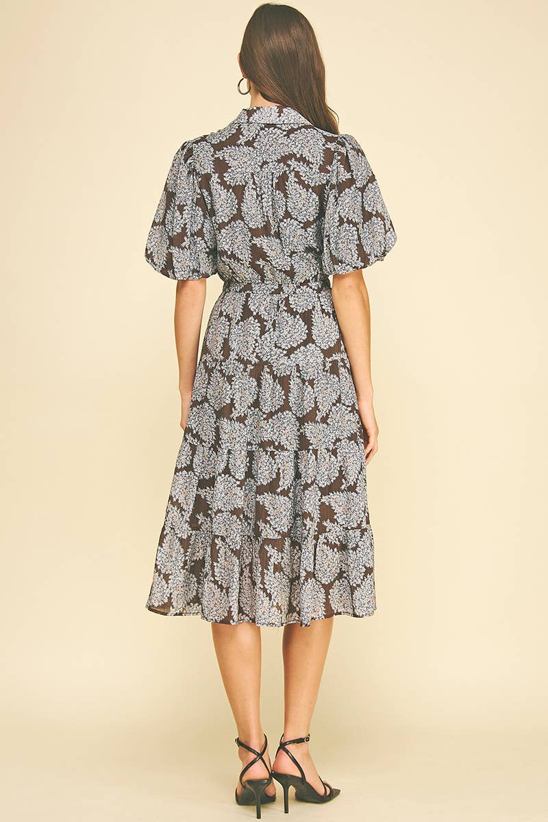 NINA - FLORAL BUTTON DOWN TIERED MIDI DRESS