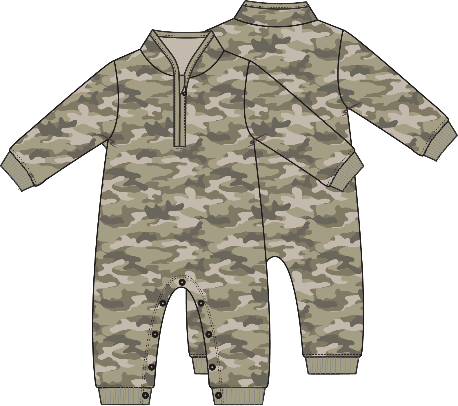 Camo French Terry - Zip Neck Romper