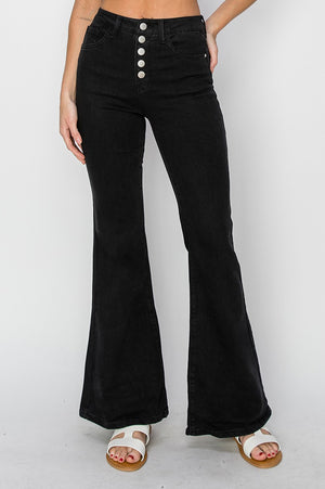 High Rise Button Fly Flare Jeans