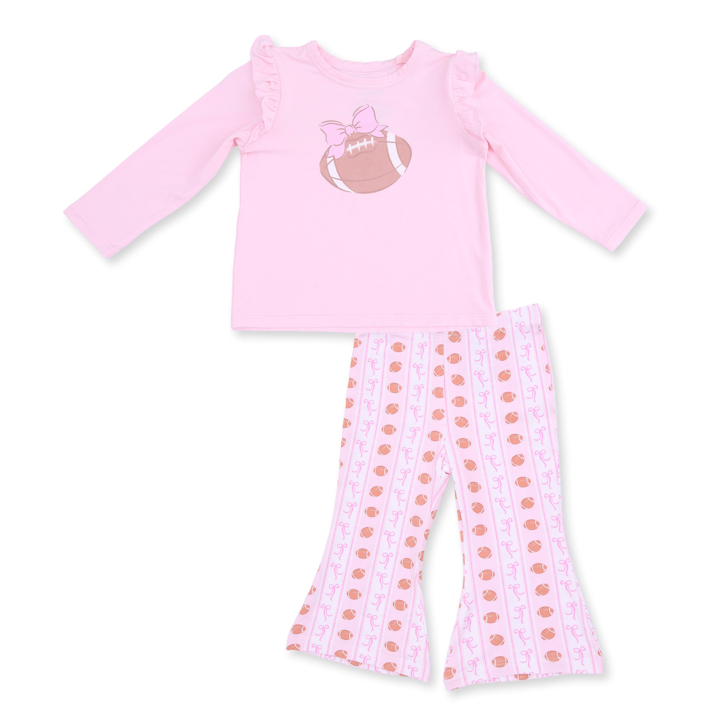 Football Bow Stripe - Long Sleeve Ruffle Tee and Baby Bells