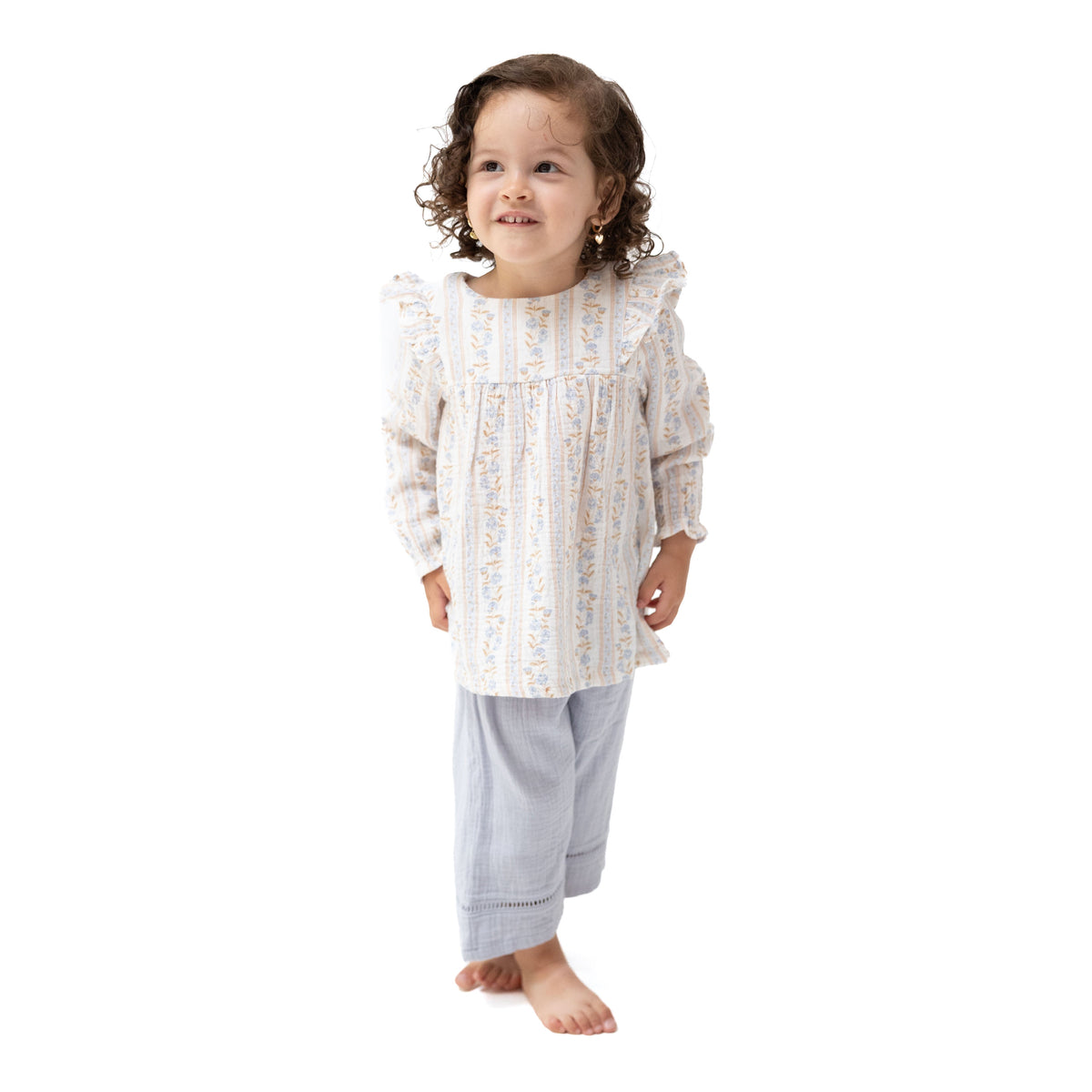 Catarina Floral - Long Sleeve Ruffle Tunic and Smocked Waist Pant