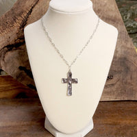 Boho Hammered Cross Necklace in Silver or Gold
