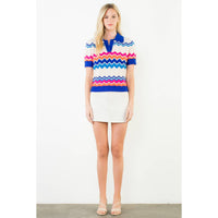 Tracey - Short Sleeve Collared Zigzag Knit Top