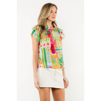 Tara - Tassel Tie Flutter Sleeve Floral Top