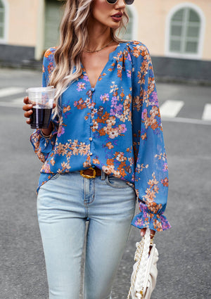 Floral Button Down Long Sleeve Blouse