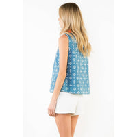Rhea- sleeveless Floral Pattern V-Neck Top