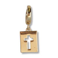 Hollow Cross Charm, Gold, Charm Bar | Charm Necklace