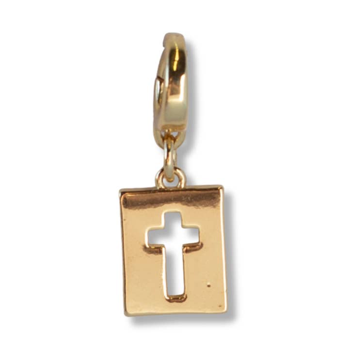 Hollow Cross Charm, Gold, Charm Bar | Charm Necklace