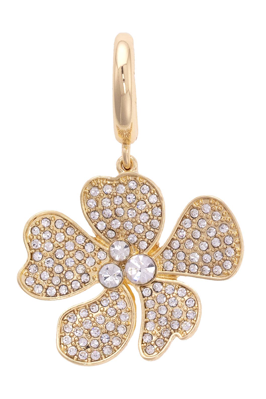 XL Rhinestone Flower Pendant Charm in Shiny Gold