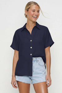 Minimalist Drop Shoulder Button Up Blouse