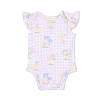 Vintage Spring Ducklings Pink - Ruffle Sleeve Bodysuit