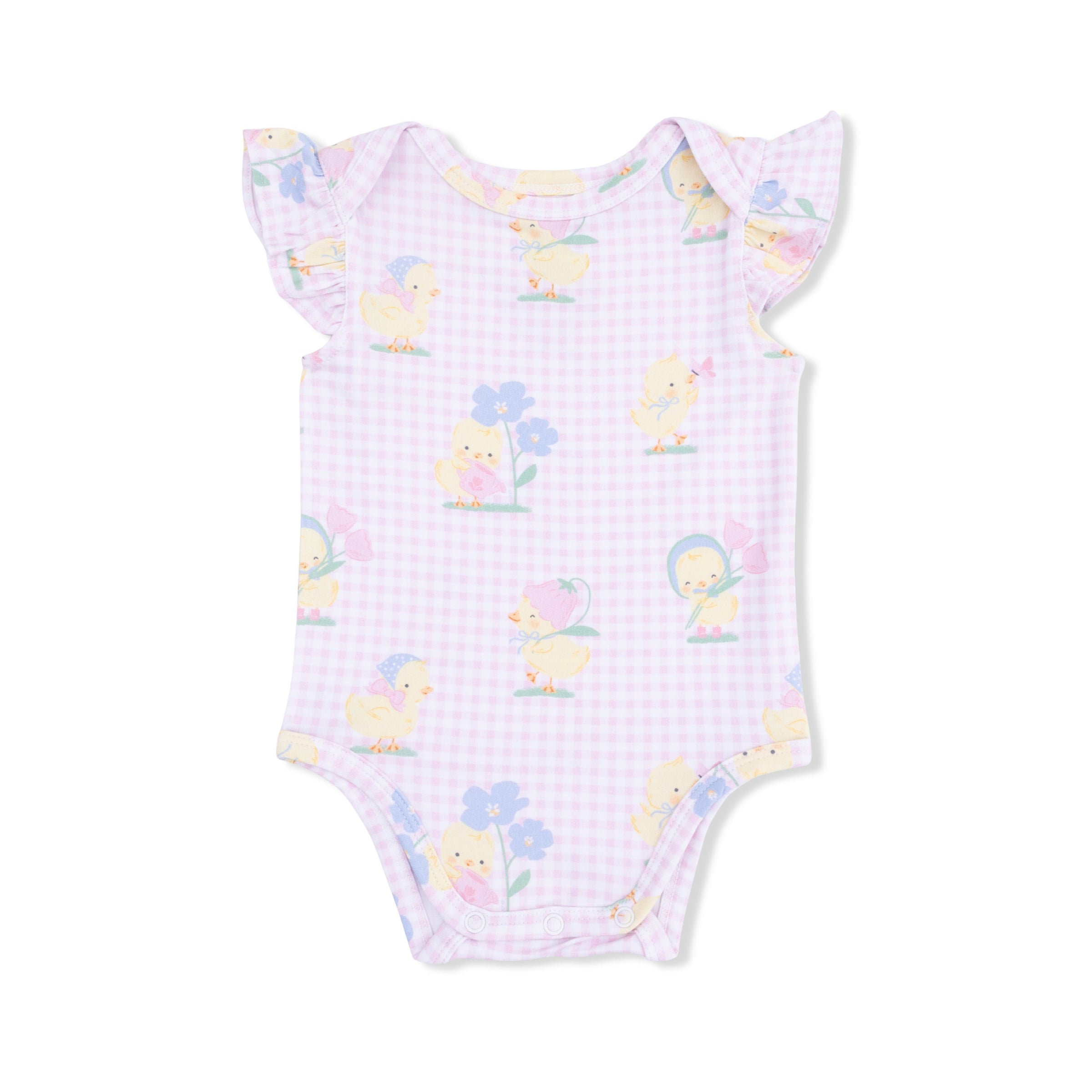 Vintage Spring Ducklings Pink - Ruffle Sleeve Bodysuit