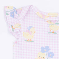 Vintage Spring Ducklings Pink - Ruffle Sleeve Bodysuit